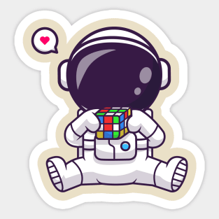 Cute Astronaut Playing Rubik Cartoon Sticker